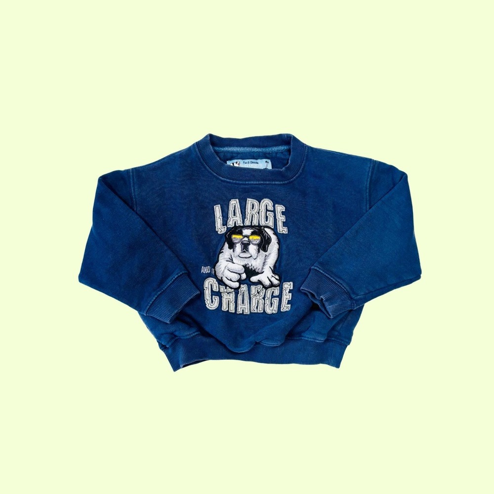 Vintage Big Dogs Kids Navy Embroidered Crew‎ Neck Sweatshirt, Size 2/3
